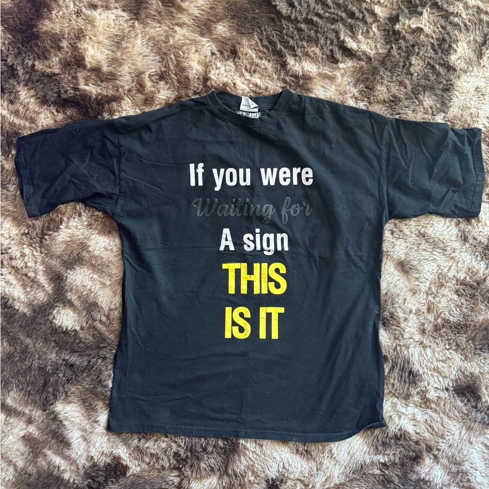 Black Graphic T-Shirt with Yellow Text